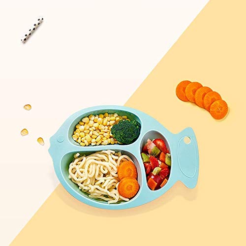 Bdesign Infantil Plato División de la Historieta del bebé Vajilla Anti-caída Complementaria Fuente alimentaria Principal Kinder bebé Anti-escaldar Cubierta (Color : Blue)