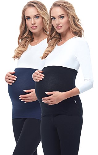 Be Mammy Bandas de Maternidad del Vientre Pack de 2 para Mujer 169 (Negro/Azul Oscuro, 36/38)