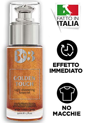 BE3 Shimmering Oil | Golden Touch Aceite Corporal Iluminador | Aceite Brillante, Hidratante, Brillo bronceador para rostro y cuerpo | Body bio- oil 100ml