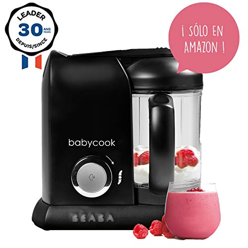 Béaba Babycook Solo Robot de cocina infantil 4 en 1, Tritura, cocina y cuece al vapor, Cocción rápida, Comida casera y deliciosa para bebés y niños, Comida variada para tu bebé, Negro