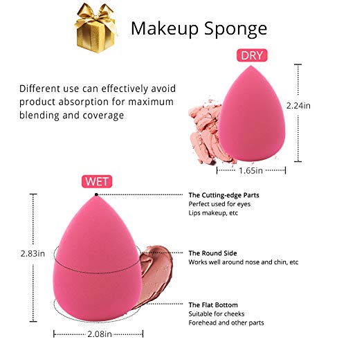 BEAKEY Set de pinceles de maquillaje Kabuki Foundation Foundation Face Powder Blush Pinceles sombra de ojos Kit de pinceles de maquillaje con esponja licuadora y pincel de huevo (10 + 2 piezas, ORO)