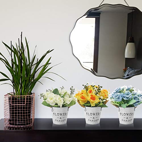 BEANKI Flores Artificiales Decoración, 3 Piezas Plantas Artificiales de Maceta, Plantas Decorativas Interior de Escritorio, Boda Fondo Pared, Sala, Oficina, Librería, Regalo de Inauguración (Azul)