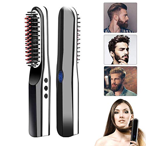 Beard Straightener, lesgos New USB Rechargeable Inalámbrico Cepillo Alisador de Pelo, Portátil Anti Escaldado Barba Alisador Plancha Peine Alisador para Todo Tipo de Cabello