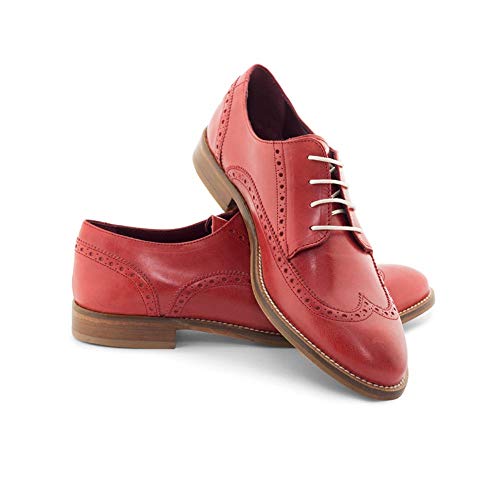 Beatnik Shoes Zapatos de Cordones Estilo Oxford Rojos en Piel Beatnik Ethel Orange Crush. Talla 37