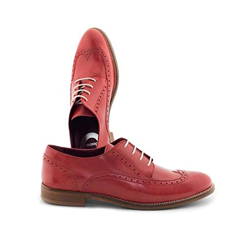 Beatnik Shoes Zapatos de Cordones Estilo Oxford Rojos en Piel Beatnik Ethel Orange Crush. Talla 37