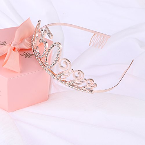 Beaupretty Tiara Cristal Cumpleaños 50 Años Corona Princesa Feliz Cumpleaños de Número 50 Años Diadema con Peines Regalos de Cumpleaños para Mujer Fiesta de Aniversario Bodas Oro