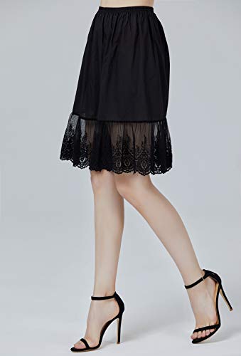BEAUTELICATE Mujer Enaguas de Algodón Corta Antiestática Combinación para Vestido Antideslizante Plain Falda Marfil Negro con Encaje Dobladillo 55CM 60CM