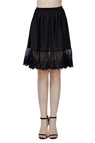 BEAUTELICATE Mujer Enaguas de Algodón Corta Antiestática Combinación para Vestido Antideslizante Plain Falda Marfil Negro con Encaje Dobladillo 55CM 60CM