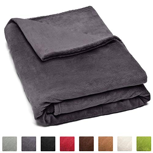 Beautissu XXL Manta de sofá y Cama Aurelia Suave cálida 220x240cm Microfibra Forro Polar Coral ÖKO-Tex Antracita