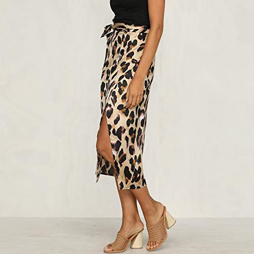 beautyjourney Falda Estampada Leopardo de Las Mujeres Falda del Partido de Tarde del Vendaje Partido Faldas de Playa Elegantes Falda de Swing Retro