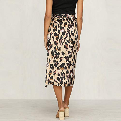 beautyjourney Falda Estampada Leopardo de Las Mujeres Falda del Partido de Tarde del Vendaje Partido Faldas de Playa Elegantes Falda de Swing Retro