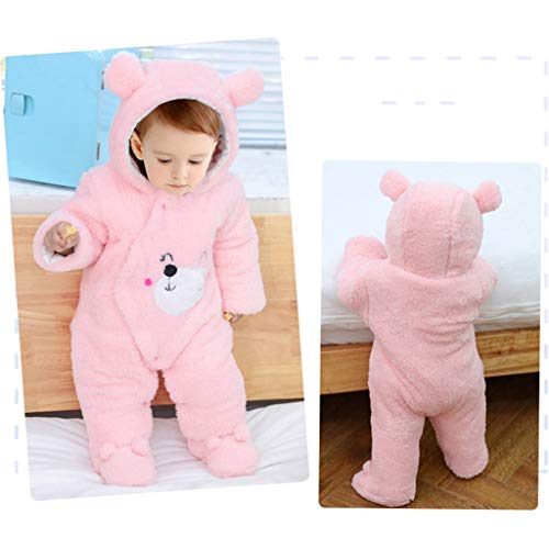 Bebé Capucha Mono Invierno Mameluco Franela Trajes Muchachos Chicas Pijama Peleles Footies Ropa Rosado 12-18 Meses