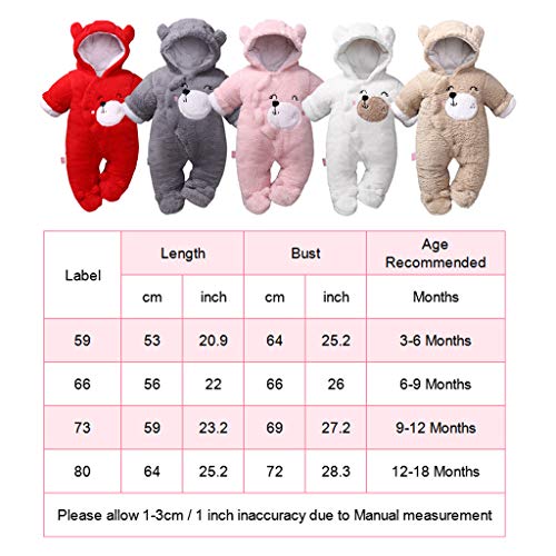 Bebé Capucha Mono Invierno Mameluco Franela Trajes Muchachos Chicas Pijama Peleles Footies Ropa Rosado 12-18 Meses
