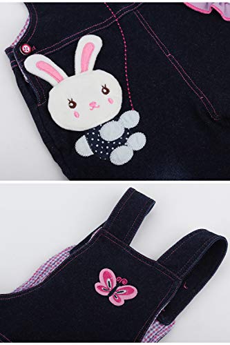 Bebé Infante Niñas Denim Pantalones de Peto Overol Algodón Jeans Pantalones con Tirante - Lindo Conejito Mariposa Patrón Talla 92/98