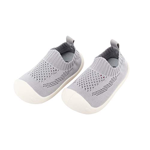 Bebé Infante Niños Niñas Zapatos de Primeros Pasos Volar Tejida Zapatillas Calzado Deportivo Casual para Pies Anchos Antideslizante Respirable Ultra-Ligero - Talla del Fabricante 15 Gris