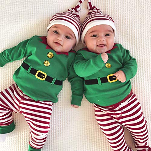 Bebe Navidad Disfraz Duende Ropa Conjunto Recién Nacido Niña Niño Bodies Tops + Gorra + Calcetines
