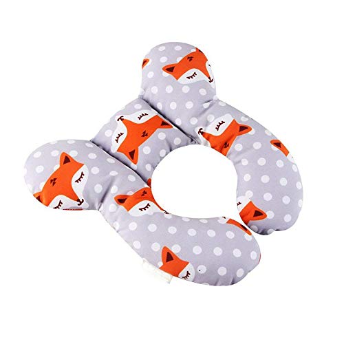 Bebé recién nacido Almohada de viaje y el bebé la ayuda del cuello Almohada para el niño del asiento de coche para proteger la cabeza del bebé (Naranja Fox, 100% algodón gris)