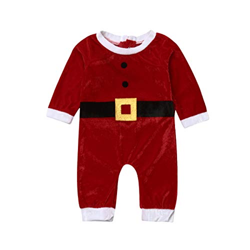 Bebé Recién Nacido Navidad Mono Disfraz de Papá Noel para Niños Niñas Mameluco Invierno Bodysuit Pijama Algodón Sleepsuit (3-24 Meses)