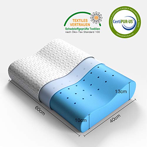 BedStory Almohada Cervical 60x40cm Almohada Viscoelastica Gel en Forma Ergonomica con Funda Desmontable y Lavable Reduce Dolores Almohada de Cervicales Adecuada para Todas Posicións para Dormir