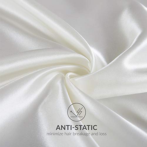 Bedsure Funda Almohada 50x75cm Satén Blanco Marfil - Juego de 2 Fundas Almohadas 75x50 Pelo Rizado, Muy Liso Suave de 100% Microfibra, Antiarrugas sin Cremallera, 2 Piezas