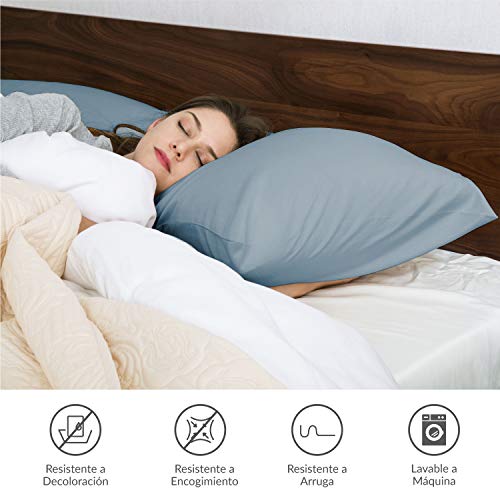 Bedsure Funda Almohada 70x40 cm de Microfibra - Juego de 2 Fundas Almohadas 40x70 Transpirable Suave Antiarrugas, Azul Grisáseo, sin Cremallera, 2 Unidades