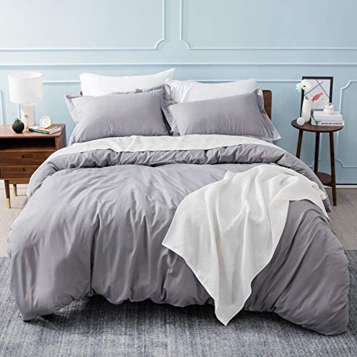 Bedsure Funda Nordica Cama 150/135 Gris - Juego de Funda Edredón 150x200 con 2 Fundas de Almohada 40x75cm de Microfibra Reversible y Suave, 220x230 cm