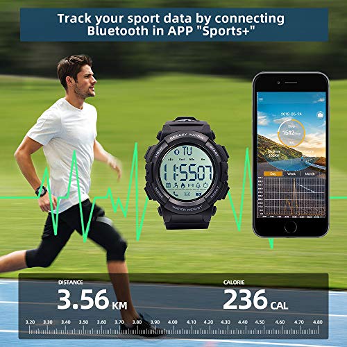 Beeasy Reloj Deportivo Hombre,Relojes Digital Impermeable Watches LCD con Esfera Grande Inteligente Fitness Tracker Contador Calorías Podómetro Cámara Remota App Notificación de Llamadas SMS,Negro