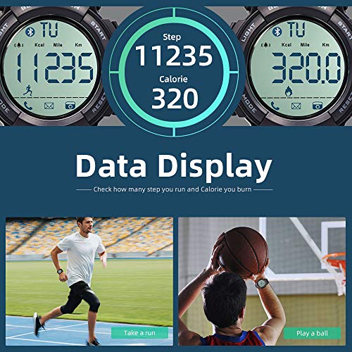 Beeasy Reloj Deportivo Hombre,Relojes Digital Impermeable Watches LCD con Esfera Grande Inteligente Fitness Tracker Contador Calorías Podómetro Cámara Remota App Notificación de Llamadas SMS,Negro