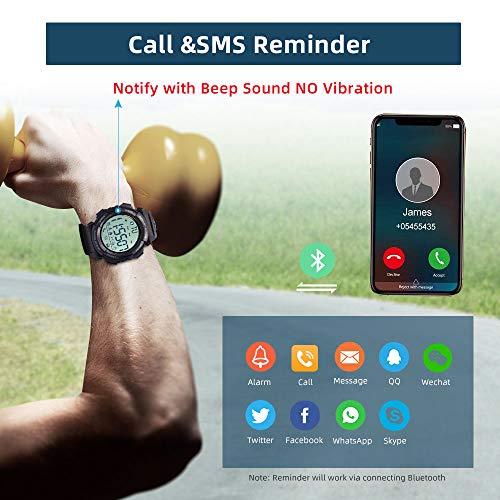 Beeasy Reloj Deportivo Hombre,Relojes Digital Impermeable Watches LCD con Esfera Grande Inteligente Fitness Tracker Contador Calorías Podómetro Cámara Remota App Notificación de Llamadas SMS,Negro