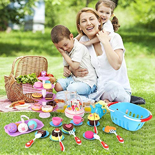 BeebeeRun 83 Piezas DIY Cortar Juguetes de Pastel de cumpleaños,Juguetes de Juego de té de Fiesta,Juguetes educativos de Cocina Regalo de cumpleaños para niños de 3 a 4 5 años