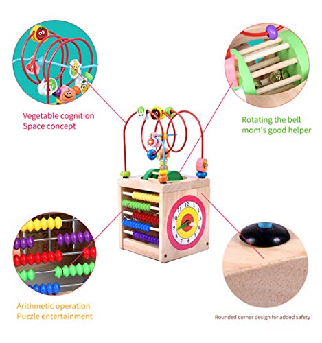 BeebeeRun Actividad de Madera Cubo 6 en 1 Juguete de Madera Educativo para niños pequeños y Juguetes (Wooden)