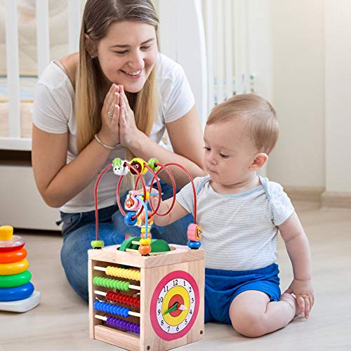 BeebeeRun Actividad de Madera Cubo 6 en 1 Juguete de Madera Educativo para niños pequeños y Juguetes (Wooden)