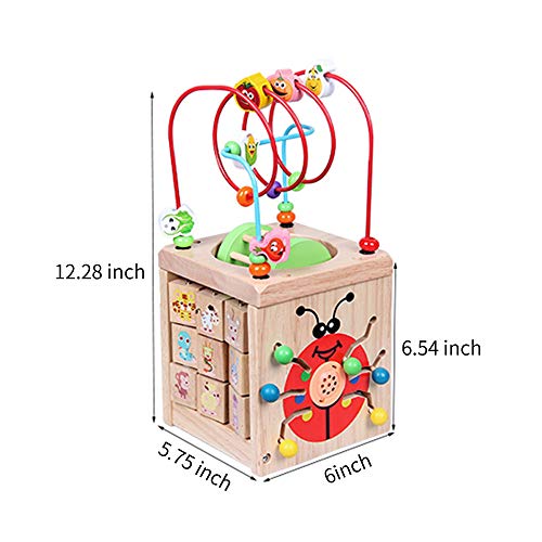 BeebeeRun Actividad de Madera Cubo 6 en 1 Juguete de Madera Educativo para niños pequeños y Juguetes (Wooden)