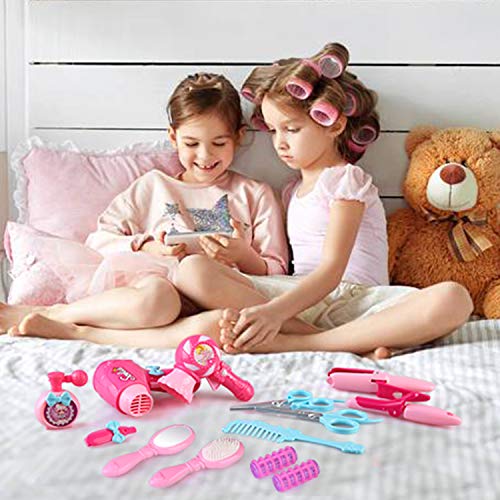 BeebeeRun Juguetes de Belleza Niñas, Juegos de Imitación Chicas, Juegos de Peluquería con Bolsa de cosméticos y Accesorios Secador de Pelo RizadorJuguetes Regalo de Moda para Niños 3 años+