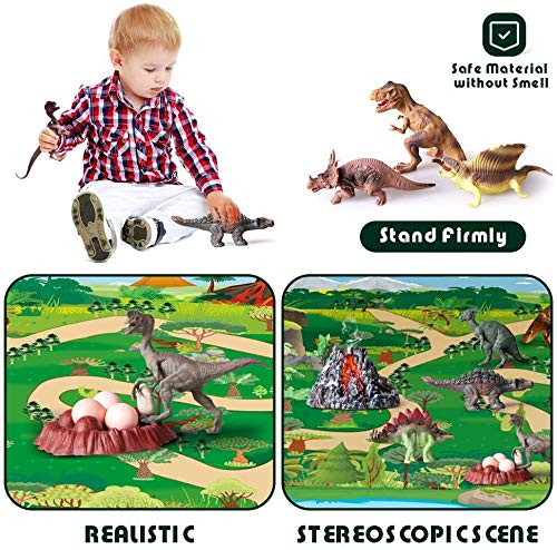 BeebeeRun Juguetes Dinosaurios con Tapete de Juego y Caja de Almacenamiento para Niños,Juguetes Educativo para Niños 3-8 Años(28 Piezas)