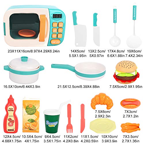 BeebeeRun Microondas de Juguete,Juguete de Cocina Set,Microondas para Cocina de Juguete para Niños,Juguetes de Cocina Alimentos Juguete Set con luz y Sonido para Niñas