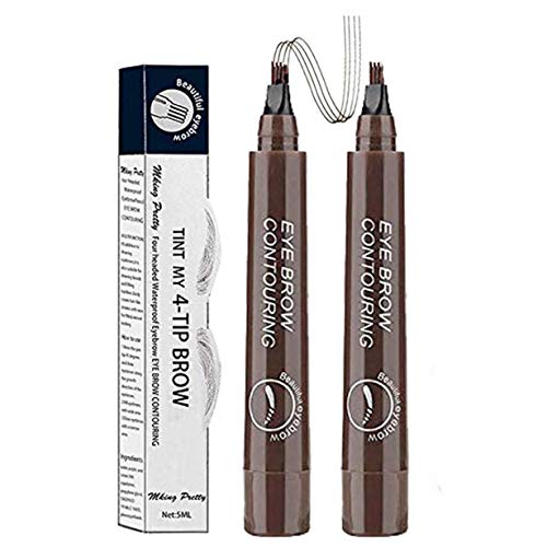 BEENLE Lápiz de Cejas Líquido, Lápiz de Tatuaje Para Cejas, 4 Puntas de Horquilla Líquida Para Maquillaje de Ojos,Para el Maquillaje Ocular (Marrón)