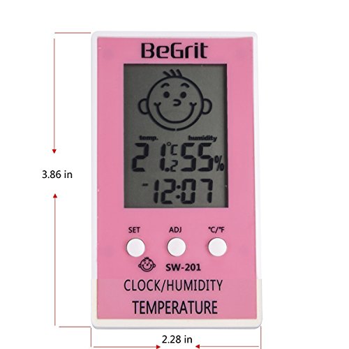 BeGrit Room Hygrometer Termómetro para la temperatura de la habitación del bebé Humedad de la humedad del monitor, digital Easy Instant Read with Smile/Emoción Triste Icono