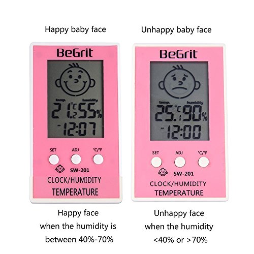 BeGrit Room Hygrometer Termómetro para la temperatura de la habitación del bebé Humedad de la humedad del monitor, digital Easy Instant Read with Smile/Emoción Triste Icono