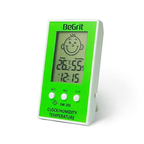 BeGrit sala higrómetro termómetro para habitación del bebé Temperatura Humedad Monitor de humedad, Digital fácil lectura instantánea con sonrisa/icono de emoción triste verde