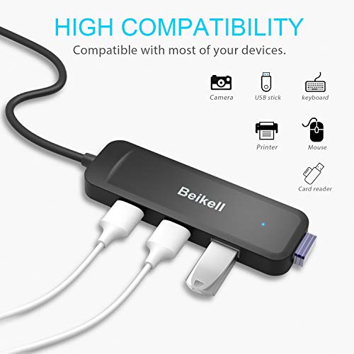 Beikell Hub USB 3.0 con 4 Puertos, Concentrador Adaptador USB Data Hub Ultrafino de Alta Velocidad-5Gbps con Indicador LED para PC, Portátil, MacBook, PS4, Xbox, USB Flash Drives y más