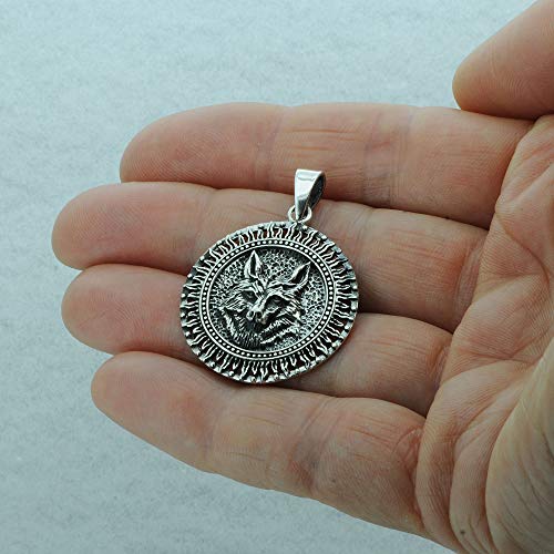 Beldiamo - Colgante de plata de ley 925 con forma de sol, diseño de cabeza de lobo, talismán eslavo amuleto celta para hombres y mujeres