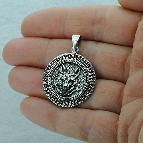 Beldiamo - Colgante de plata de ley 925 con forma de sol, diseño de cabeza de lobo, talismán eslavo amuleto celta para hombres y mujeres