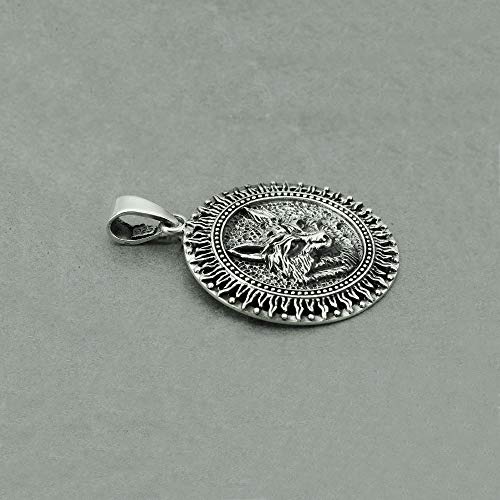 Beldiamo - Colgante de plata de ley 925 con forma de sol, diseño de cabeza de lobo, talismán eslavo amuleto celta para hombres y mujeres