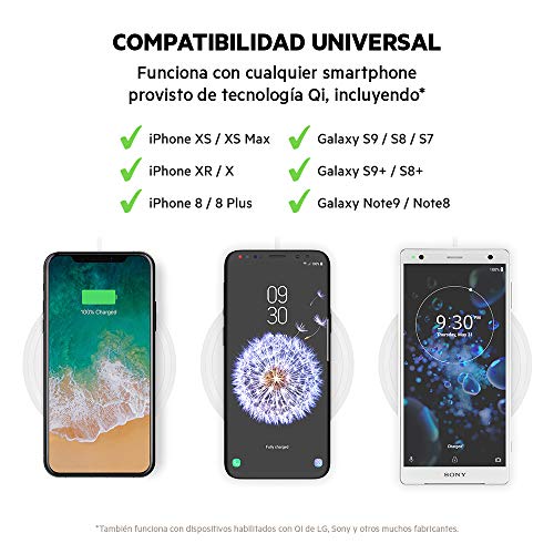 Belkin Boost Up Bold - Cargador inalámbrico (para iPhone XS, XS MAX, XR/Samsung Galaxy S10, S10+, S10e, Note9 y Dispositivos LG, Sony y otros, 10 W) Blanco