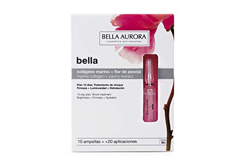 Bella Aurora Ampollas Colágeno Marino y Flor de Peonía, para Piel Fatigada, Apagada y Deshidratada, Combate las Arrugas y Flacidez, 10 x 2 ml