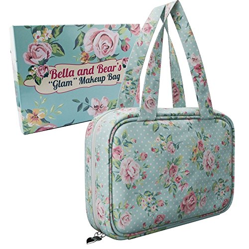 Bella & Bear «Glam» - Estuche para artículos de maquillaje, con 4 compartimentos con cremallera y asa Gran idea de regalo de Navidad para ella.