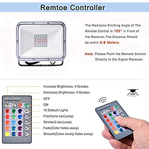 Bellanny Luz de Inundación LED RGB para Exteriores 10W, Foco LED RGB IP67 Impermeable con 4 modos y 16 colores, Control Remoto, para Jardín, Fiestas, Decoración (Conservar la Última Ajuste)