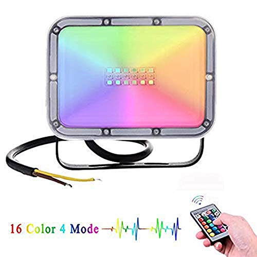 Bellanny Luz de Inundación LED RGB para Exteriores 10W, Foco LED RGB IP67 Impermeable con 4 modos y 16 colores, Control Remoto, para Jardín, Fiestas, Decoración (Conservar la Última Ajuste)