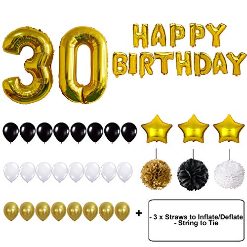 BELLE VOUS 30 Cumpleaños Decoracion - Globos de Cumpleaños - Globos de Helio para Cumpleaños Fiesta Décor para Niña Niño Hombre Mujer (Números 30 Happy Birthday) - Regalos Kit